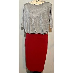 LuLa Roe silver blouse and LuLa Roe pencil skirt
